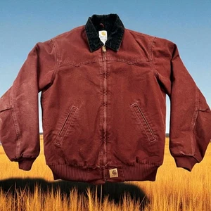 Vtg 90's Carhartt Santa Fe Jacket Mens Sz XL 48" Burgundy Quilt Lined JQ2246 USA - Picture 1 of 13