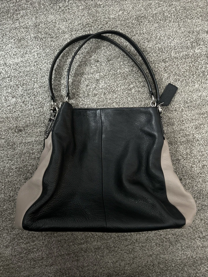 Coach Phoebe Leather Black & Tan Shoulder Bag With Exotic Trim - Image 1 of 4