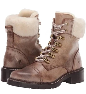 STIVALI DA TREKKING FRYE SAMANTHA 7,5 donna combattimento moto pelle spazzolata polsino pelliccia nuovi - Foto 1 di 11