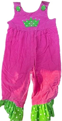 Kelly’s Kids Girl's Monogrammed "A" Longall Pink Corduroy Overalls 12 months - Image 1 of 3