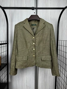 Ralph Lauren Green Gold Metallic Herringbone Blazer Linen - Picture 1 of 14