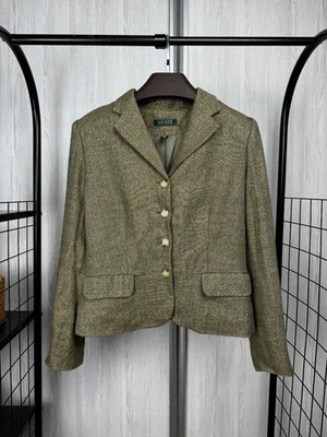 Ralph Lauren Green Gold Metallic Herringbone Blazer Linen - Image 1 of 4