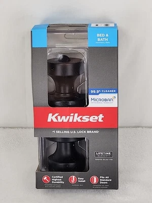 Kwikset Pismo Bed Bath Privacy Door Knob Round Matte Black Antimicrobial New - Image 1 of 4