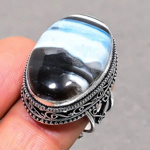 Blue Opal Oval Shape Gemstone Handmade Jewelry Vintage Adjustable Ring SR 2523 - Picture 1 of 7