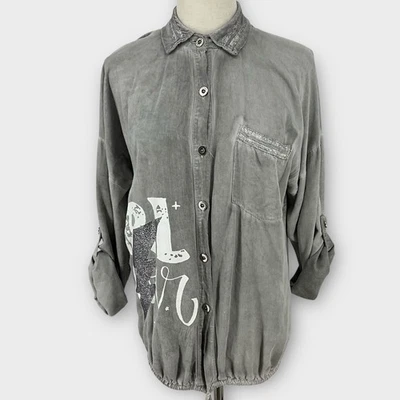 意大利制造图形纽扣衬衫 女孩 Power Shabby Chic 波西米亚垃圾 Y2K — 第 1/4 张图片