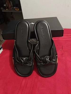 ТРЕНЕР Бруклин черный кожаный узел бант плоский горки сандалии размер 8,5 - новый в коробке - Изображение 1 из 4