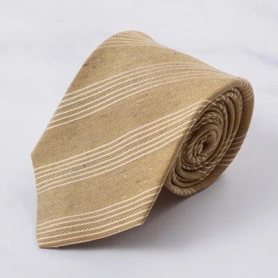 Corbata Isaia 7 pliegues mostaza y blanco a rayas seda y lino nueva Foto 1 de 4