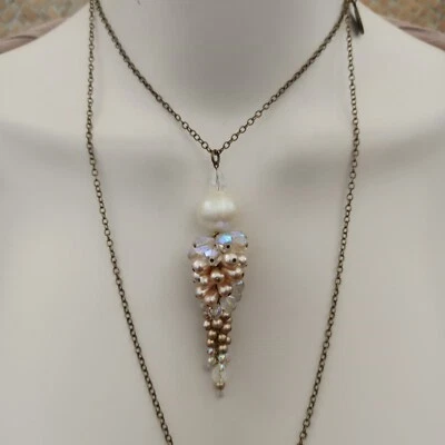 Collar Michal Negrin Lariat Perla Cristal Racimo Colgante Retro Boreal 41 pulgadas Foto 1 de 4