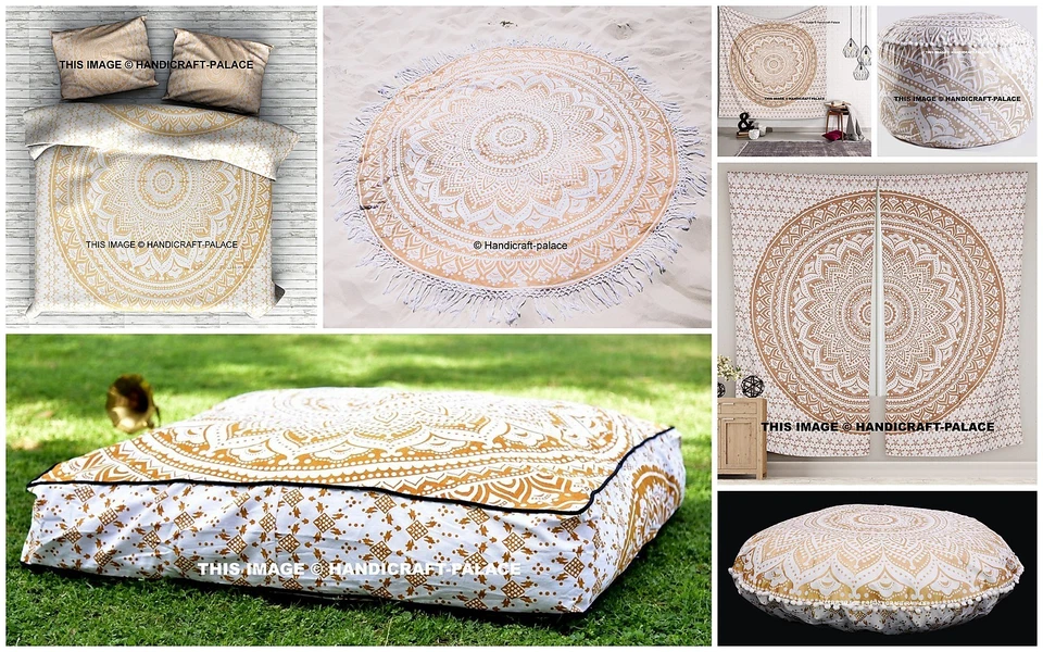 Indian Mandala Duvet Set/Tapestry/Floor Pillow/Curtain/Round Dog Bed Room Set  - Image 1 of 1