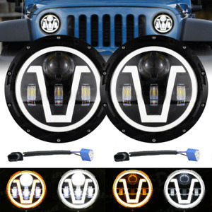 7” Inch Round Led Headlights Halo Angle Eyes for Jeep Wrangler Jk Lj Tj 1 Pair