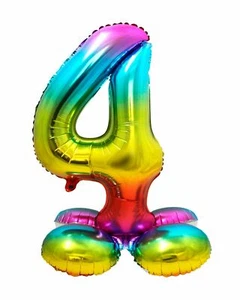 NUMBER 4 RAINBOW FOIL BALLOON WITH STANDING BASE 72CM COLOURFUL BIRTHDAY PARTY - Picture 1 of 1