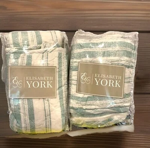NEW Elisabeth York Pair Pillow Shams Liana Sea Glass Green Cream Striped - Picture 1 of 8