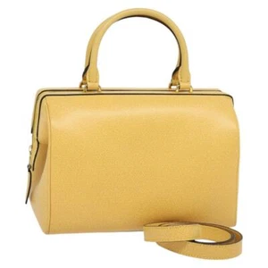 CELINE Boston Bag Leather 2way Yellow Gold Auth sw575 - Imagen 1 de 21