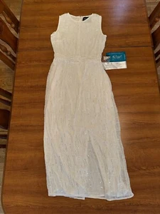 Neu mit Etikett Mac Duggal abstraktes ärmelloses Midikleid mit Perlen weiß Größe 2 Braut formell - Bild 1 von 7