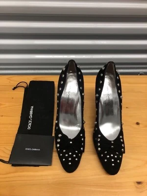 DOLCE & GABBANA GAMUZA NEGRA - TACONES PLATEADOS PUNTIAGUDOS - TALLA - 39.5 = 9.5US Foto 1 de 4