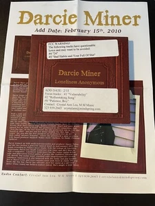 CD DARCIE MINER LONELINESS ANONYMOUS PROMO ALBUM W RADIO PRESS SHEET 2009 FOLK - Picture 1 of 4