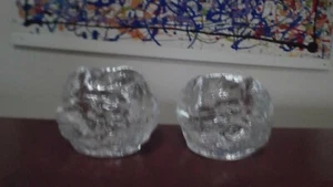 Two Vintage Kosta Boda Snowball Crystal Votive Candle Holder Art Glass Pair - Picture 1 of 6