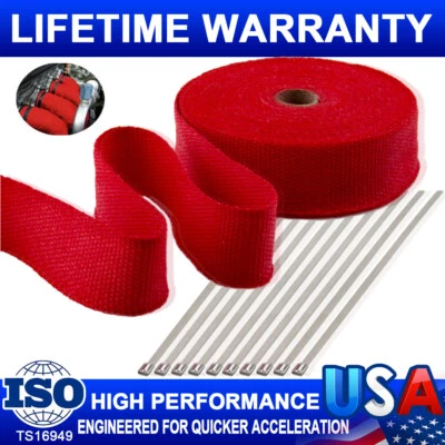 2" 50FT Roll Manifold Exhaust Header Pipe Thermal Heat Wrap Tape W/ 10 Ties Kit - Image 1 of 4