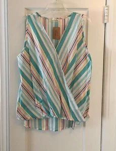 Vine & Love gestreiftes Shirt vorne gewickelt hoher niedriger Saum Gr. Large neu mit Etikett - Bild 1 von 4