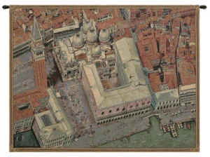 Venice Italian Tapestry Wall Hanging Aerial View of Piazza San Marco, Home Decor - Picture 1 of 5