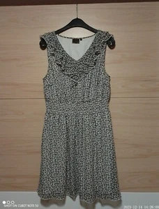Kleid in schwarz weiß grau von Rainbow Gr. 42 mit Leomuster tailliert Gummibund - Bild 1 von 3