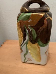 Stella Shilling Hand Painted Signed Texas Artist Corn Porcelain Canister Jar - Picture 1 of 9