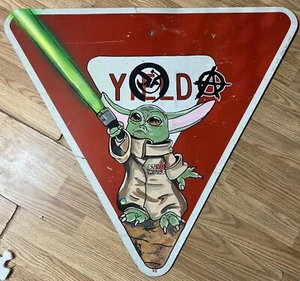32 x 32 real metal yield road sign Yoda Star Wars Ukraine Shortiez Ink Painting - Picture 1 of 4