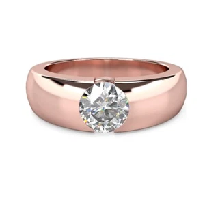 Anillo de compromiso redondo de diamantes cultivados en laboratorio de 1,00 quilates de oro rosa macizo de 14 quilates talla 7 - Imagen 1 de 5