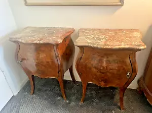 19th Century French Mahogany W/Marble Top Bombay Commodes/Nightstands (pair) - Picture 1 of 22