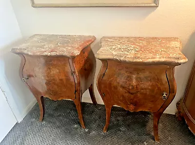 19th Century French Mahogany W/Marble Top Bombay Commodes/Nightstands (pair) - Image 1 of 4