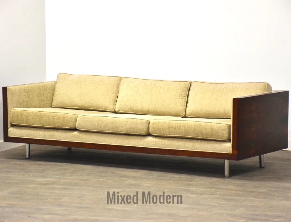 Sofá moderno estilo pau-rosa e cromado meados do século Milo Baughman - Imagem 1 de 4