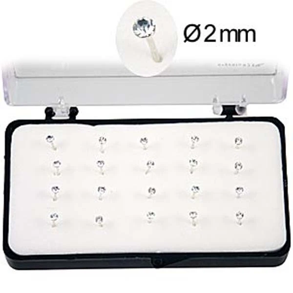 20 Orecchini Piercing Naso Nasini Micro Argento 925 cristallo Bianco 2 mm box - Immagine 1 di 1