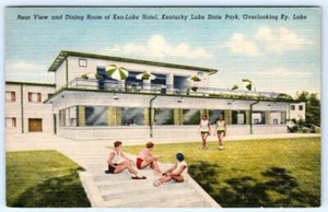Postal de lino 1958 Ken-Lake Hotel vista trasera comedor Kentucky State Park - Imagen 1 de 2