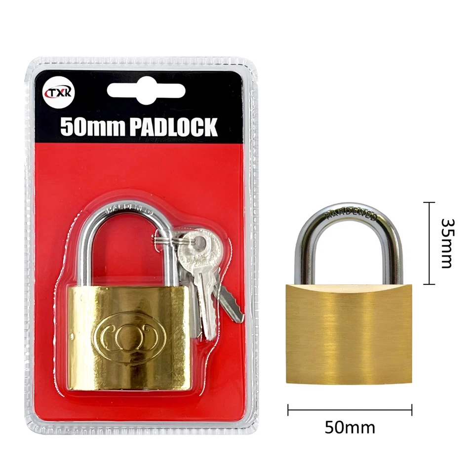 50mm Heavy Duty Padlock Brass Garage Suitcase Luggage Lock Cut Resistance 3 keys - image 1 of 1