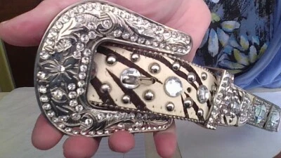 BLING BELT! BHW Faux Cowhide w/Clear Rhinestones all the way around! 27-29 Waist - Image 1 of 4