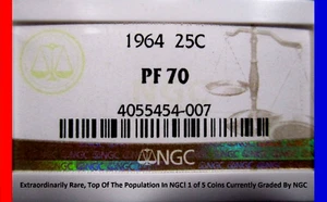 1964 WASHINGTON QTR TOP POP 5/0 PF70 1 OF 5 KNOWN SECURED BY NGC TRUEVIEW PQ+ - Picture 1 of 13
