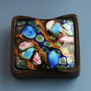 Caja de madera con tapa esmaltada. Azul/verde vintage. HECHO EN DINAMARCA.1960. - Imagen 1 de 8