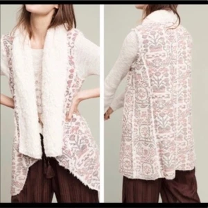Chaleco Suéter Anthropologie Hei Hei Jacquard Sherpa Forrado Sin Mangas Talla XL - Imagen 1 de 9