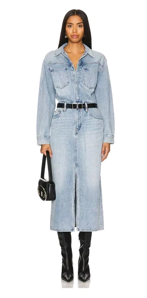 Levi's Premium Denim Midi Shirt Dress Size 26 Snap Closure Long Sleeve
