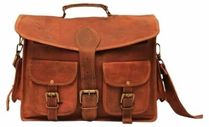 15" Brown Vintage Briefcase Satchel Soft Leather Laptop Messenger Shoulder Bag - Picture 1 of 5