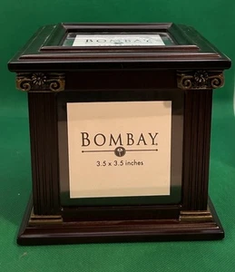 Vintage 2002 Bombay 3.5” Photo Cube Box Storage Display Mahogany Wood Glass  - Picture 1 of 4