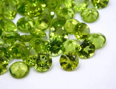 Natural Peridot 4 mm Round Cut 50 Pcs Certified Loose Gemstone Lot + Free Gift - Image 1 of 4