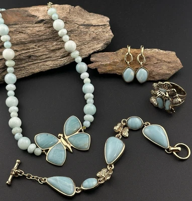 Juego de collar, pulsera, anillo y pendientes mariposa BARSE bronce y amazonita Foto 1 de 4