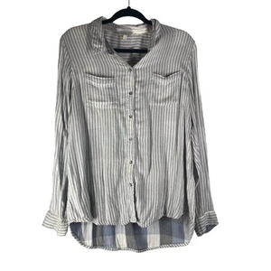 Lucky Brand Button Up Striped Shirt White Gray Top Womens Size Large - Picture 1 of 7