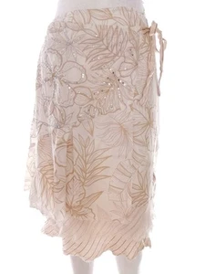 Vila Size L Ivory Midi Wrap Skirt Cotton 100% Asymmetrical Sequins - Picture 1 of 5