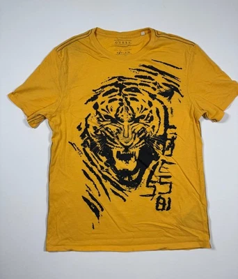 Camiseta Guess Para Hombre S Amarilla Calce Ajustado Gráfico Tigre Manga Corta Camiseta Informal Logo Foto 1 de 4
