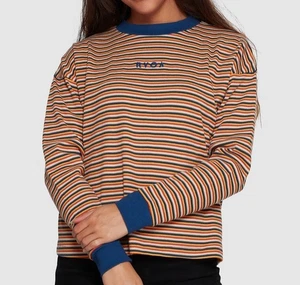 RVCA Womens Retch Row Long Sleeve Tee Top Striped - Picture 1 of 16