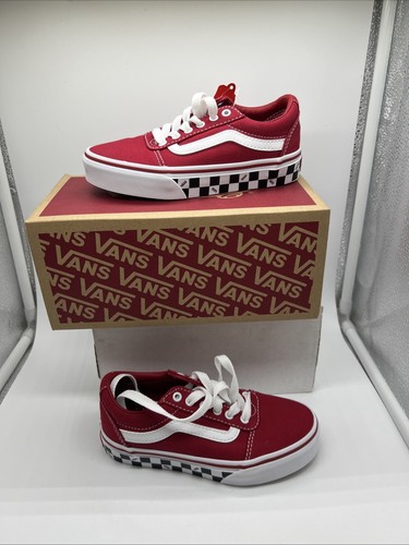 SCARPE VANS UNISEX BAMBINI OFF THE HALL CHECK STRINGATE LATERALI TELA ROSSE TAGLIA 12Y
