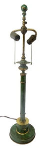 Art Deco White Metal Brass Cast Iron Base Bryant Fixture Dual Socket Green Lamp - Picture 1 of 14