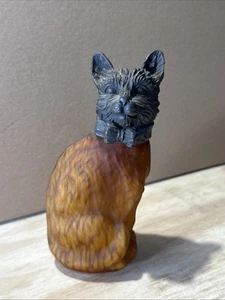 Vintage 1996 Andrea By Sadek Tin Chi Bronze & Pink Glass Cat Missing Lamp Base - Picture 1 of 5